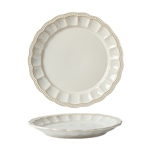 Service de table élégant en céramique blanche vintage, bord festonné perlé en relief, compatible lave-vaisselle, écologique, assiettes pour mariage, fête et maison - Product Image 2