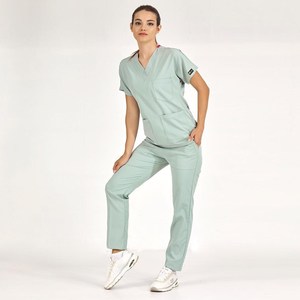 Custom Logo Wellness Resort Uniform Set Soft Breathable Canvas Tunic <b>Top</b> Stretch Pants Spa Staff Apparel Bulk - Product Image 4