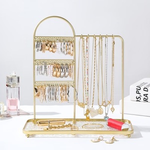 Présentoir à bijoux double section haut de gamme avec crochets multiples, support à colliers grande capacité et présentoir à boucles d'oreilles avec rangement anti-emmêlement - Product Image 1