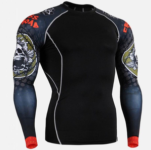 Camiseta de Manga Larga para Hombre 2026, Diseño Sublimado de Secado Rápido para MMA y Gimnasio, Diseño en Blanco y Negro, Logotipo en la Manga Izquierda - Product Image 2