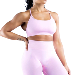 Ensemble soutien-gorge et short taille haute élastique pour femme, uni, écologique, léger, respirant, coupe ajustée, fitness, extérieur, avec logo frontal - Product Image 4