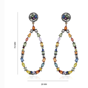 Natural Diamond 925 Silver Multi Sapphire Gemstone Designer <b>Drop</b> Dangle Push <b>Back</b> Earrings Fine Jewelry Wholesale Jewelry - Product Image 1