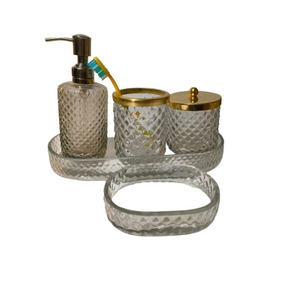 Luxury 5-Piece Gradient Glass <b>Bathroom</b> <b>Accessories</b> <b>Set</b> with Gold Pump Soap Dispenser Round Design - Product Image 6
