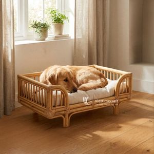 Canapé-lit de luxe en rotin massif pour chat et chien, panier-lit surélevé en osier durable pour la décoration intérieure - Product Image 3
