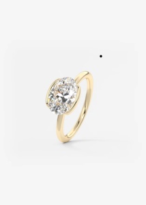 Anillo de compromiso de alta joyería con diamante ovalado de 2 quilates cultivado en laboratorio, certificado IGI, oro macizo real de 10k, 14k, 18k, engaste de bisel oriental-oeste. - Product Image 3