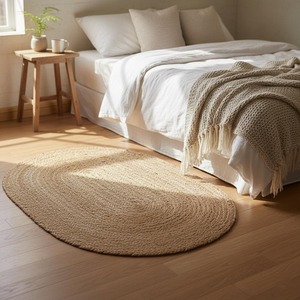 Scandinavian Style Living Room Decor Oval Jute Braided Area <b>Rug</b> Solid Color Non Slip Flat Pile - Product Image 4