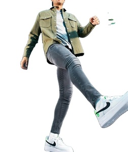 กางเกงยีนส์ขายาวสำหรับผู้ชายกางเกงยีนส์ผ้ายีนส์ยืดเข้ารูปมีการกระเด็น100% - Product Image 3