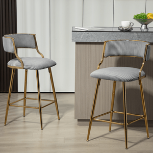 Set di 2 Sgabelli da Bar per Isola Cucina in Corduroy da 26FT con Base Cromata Dorata e Poggiapiedi per Uso Bar - Product Image 6