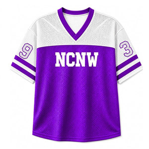 Chemise en jersey à mailles pour femmes de la sororité NCV, col en V, manches courtes, couleurs violet et blanc contrastées, respirante, décontractée - Product Image 1