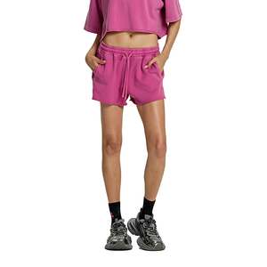 Pantalones cortos con cordón de cintura media para mujer, de color liso, informales, de punto, transpirables, de ajuste regular, con bolsillos, color gris - Product Image 5