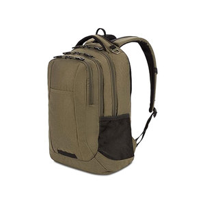 Minimalist Olive Nylon Laptop <b>Backpack</b> With Zipper Closure Front Pocket And Mesh Side Pockets Unisex Softback 20-39L - Product Image 1
