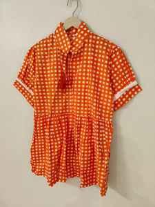 Vestido de Algodón Naranja para Mujer, Vestido Corto de Verano con Cuello y Manga Corta Hecho a Mano, Túnica Informal Estilo Boho - Product Image 5