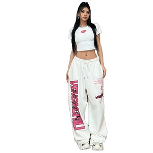 Pantalones Casuales de Hip-Hop Personalizados, Pantalones Deportivos Holgados para Mujer, Pantalones Anchos de Poliéster/Algodón con Efecto Desgastado, Pantalones Deportivos de Verano de Pierna Ancha y Cintura Media - Product Image 5