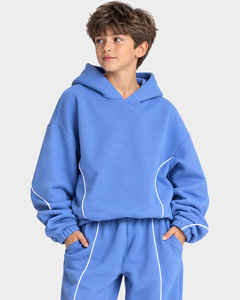 Custom Kids Azure BLue Tracksuit OEM ODM Kids Boys Fleece Tracksuit Boys Pullover Hoodie Jogger <b>Set</b> Kids Streetwear Tracksuit - Product Image 6