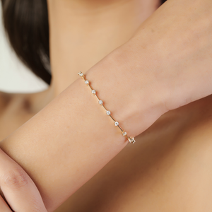 Bracelet tennis classique fait main en or jaune massif 14 carats avec diamants naturels espacés et fermoir boîte – Cadeau d'anniversaire pour elle - Product Image 2