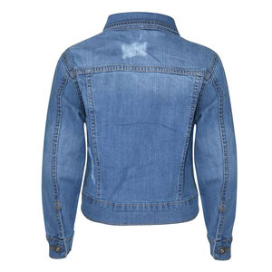 Veste en jean unisexe coupe ajustée col rabattu simple boutonnage bleu délavé décontractée automne longueur courte manches classiques - Product Image 3