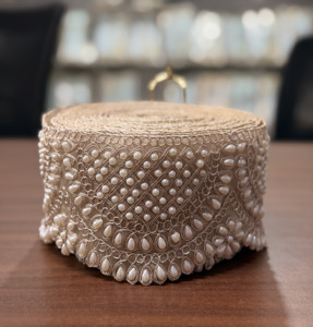 Cinta de Lujo Étnica India para Novias, con Encaje de Organza, Perlas, Lentejuelas y Bordado, de Cinco Pulgadas, para Decoración de Vestidos - Product Image 4