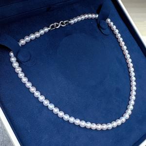 Collar de Perlas de Agua Dulce AK Casi Redondas de 6-6.5mm con Cierre de Plata S925, AAA2, Extremadamente Impecables, con Gran Brillo - Product Image 1