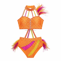 Uniforme de majorette personnalisé pour filles, orange, avec strass et plumes, costume de danse en 2 pièces, tenue de compétition, performance, OEM