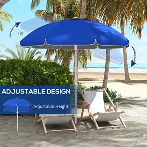 Ombrellone da Spiaggia Blu da 5,7' con Inclinazione Regolabile, Portabicchieri, Gancio e Volant per Viaggi, Ombrelloni da Patio e Basi - Product Image 5