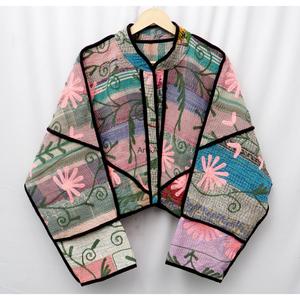 Chaqueta Acolchada de Retazos Hecha a Mano, Manga Larga, Exterior de Algodón, Otoño, para Mujer, Vintage, con Detalles Bordados, Corta - Product Image 4