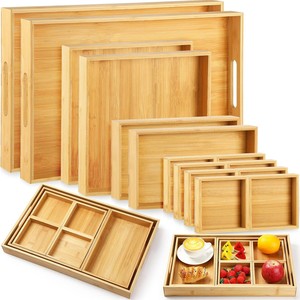 Juego de bandejas de servir de madera de teca hechas a mano - Decoración para el hogar al por mayor de la India - Product Image 4