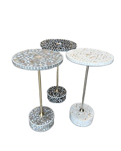 โต๊ะฝังมุกลายดอกไม้หรูหราโต๊ะข้างสำหรับห้องนอนคลาสสิกและห้องนั่งเล่น - Product Image 3