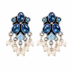 MOQ <b>Oxidized</b> Silver Crystal Drop Earrings Imitation Pearl | Lovers Bohemia Style Anniversary Jewelry | Wholesale Bulk Exporter - Product Image 1