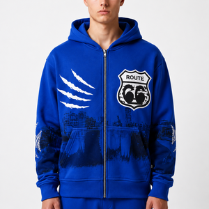เสื้อฮู้ดซิปหน้าปักโลโก้ตามสั่งสำหรับผู้ชาย ผ้าฝ้ายทอ 100% ทรงโอเวอร์ไซส์ กันน้ำ ระบายอากาศได้ดี สไตล์ไฮสตรีท - Product Image 1