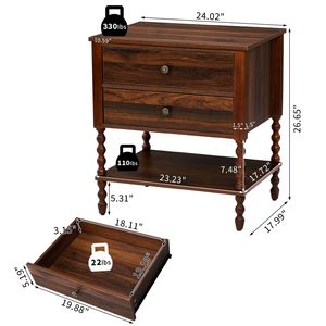 Comodino Moderno Stile Mid-Century 61*45*68CM con 2 Cassetti, Gambe in Legno Massello, Marrone, in Truciolato P2, con Divisorio Inferiore in Carta 3D Incluso - Product Image 5
