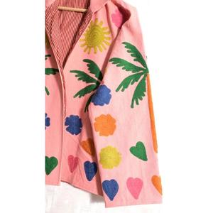 Giacca in cotone <span class=keywords><strong>rosa</strong></span> ricamata con motivo palma e sole, colletto alla coreana, manica lunga, stile vacanza estiva, <span class=keywords><strong>cappotto</strong></span> da donna - Product Image 5
