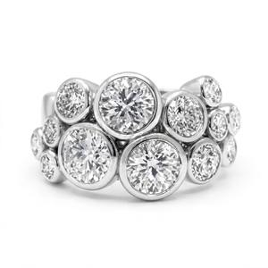 Bague en argent sterling 925, or blanc 14 carats, diamant de laboratoire 2,50 carats, style cluster de bulles, bague à bulles dispersées, bagues pour femmes - Product Image 1