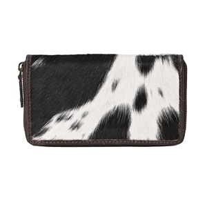 Black Cowhide Clutch Wallet With Rhinestone Embroidery RFID Wallet - Product Image 5