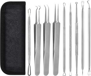 9-Piece Stainless Steel <b>Blackhead</b> Remover Tool Kit Face Care Comedown Tweezers and Acne Pimple <b>Extractor</b> Life Care - Product Image 4