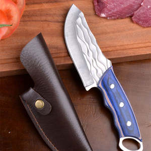 Couteau de boucher de haute qualité en acier à haute teneur en carbone, manche en bois bleu, fourré, avec étui en cuir - Product Image 2