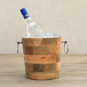 Cubo de hielo de doble pared de madera y metal para bar, hotel, hogar, fiestas, diseño rústico con asas de metal para bebidas en fiestas. - Product Image 1