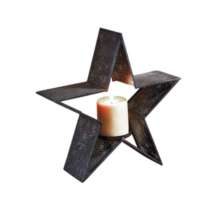 Candelabro de Hierro Negro con Forma de Estrella de 5 Puntas, Soporte Metálico para Velas con Patrón Recortado para Adorno de Estrella Navideña - Product Image 1