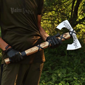 Hache tactique à double lame DIY THEWIZ CRAFTS, tête en acier inoxydable, manche en bois, outil de survie pour le camping en plein air, garantie de 3 ans - Product Image 2