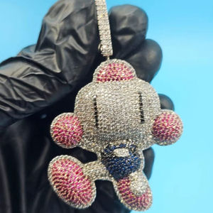 Pendentif en moissanite multicolore au design unique pour les soirées hip-hop, en argent sterling 925, bijoux fins, pendentifs et breloques - Product Image 1