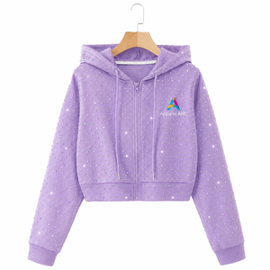 Sudadera con capucha y cremallera para mujer con pedrería OEM, chaqueta corta de chándal con cristales, fabricante de forro polar personalizado, ropa al por mayor ODM - Product Image 1