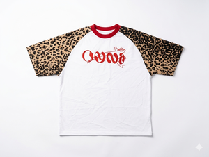 T-shirt unisexe en coton jersey imprimé à manches raglan, coupe oversize, col rond, manches camouflage et imprimé léopard, style streetwear décontracté - Product Image 6