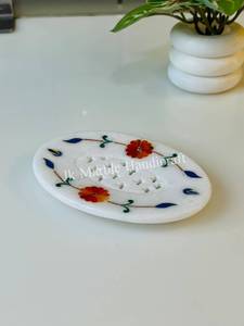 Hermosa Jabonera de Mármol con Incrustaciones de Flores Rojas, Hecha a Mano, para Baño y Decoración del Hogar - Product Image 2