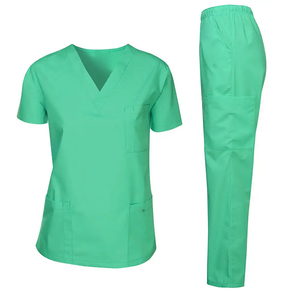 Conjunto de uniforme médico para mujer: Blusa rosa con cuello en V y pantalones con cintura elástica, de algodón y poliéster tejido, sin costuras, con bolsillos y detección de agujas. - Product Image 5