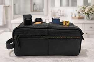 Stylish Leather Toiletry Bag Men Travel Cosmetic Organizer Waterproof Grooming <b>Case</b> Bag LTB-0187 - Product Image 2