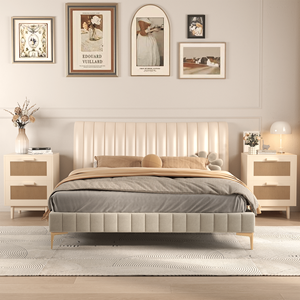 Comodino corpulento in legno Rattan con 2 cassetti decorati in finto Rattan tavolo di accento per cameretta da soggiorno comodino - Product Image 5