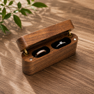 Premium Handmade Wooden Double <b>Ring</b> Jewelry <b>Storage</b> Box with Velvet Interior and Brass Hinges - Product Image 3