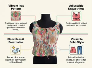 Top Corto sin Mangas con Estampado Boho para Mujer, Blusa de Verano con Lazos Delanteros, Estilo Casual de Playa, Diseño Multicolor - Product Image 6