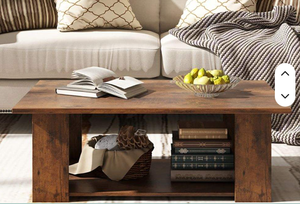 Vintage <b>Coffee</b> <b>Table</b> <b>Rustic</b> Brown Wood Finish Rectangular Two Tier Center <b>Table</b> With Lower Storage Shelf For Living Room - Product Image 3