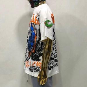 T-shirt surdimensionné en coton épais personnalisé, imprimé graphique vintage crâne, streetwear hip-hop, coupe ample, blanc, pour homme, haute qualité - Product Image 3