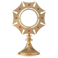 Monstrance en laiton avec centre en gemme rouge et accents miroir, décorative pour table, pour usage en église catholique